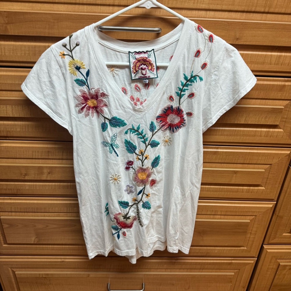 Floral Embroidered White Top